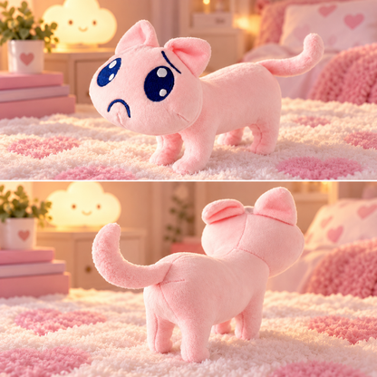 peluche chat rose vues avant et arrière