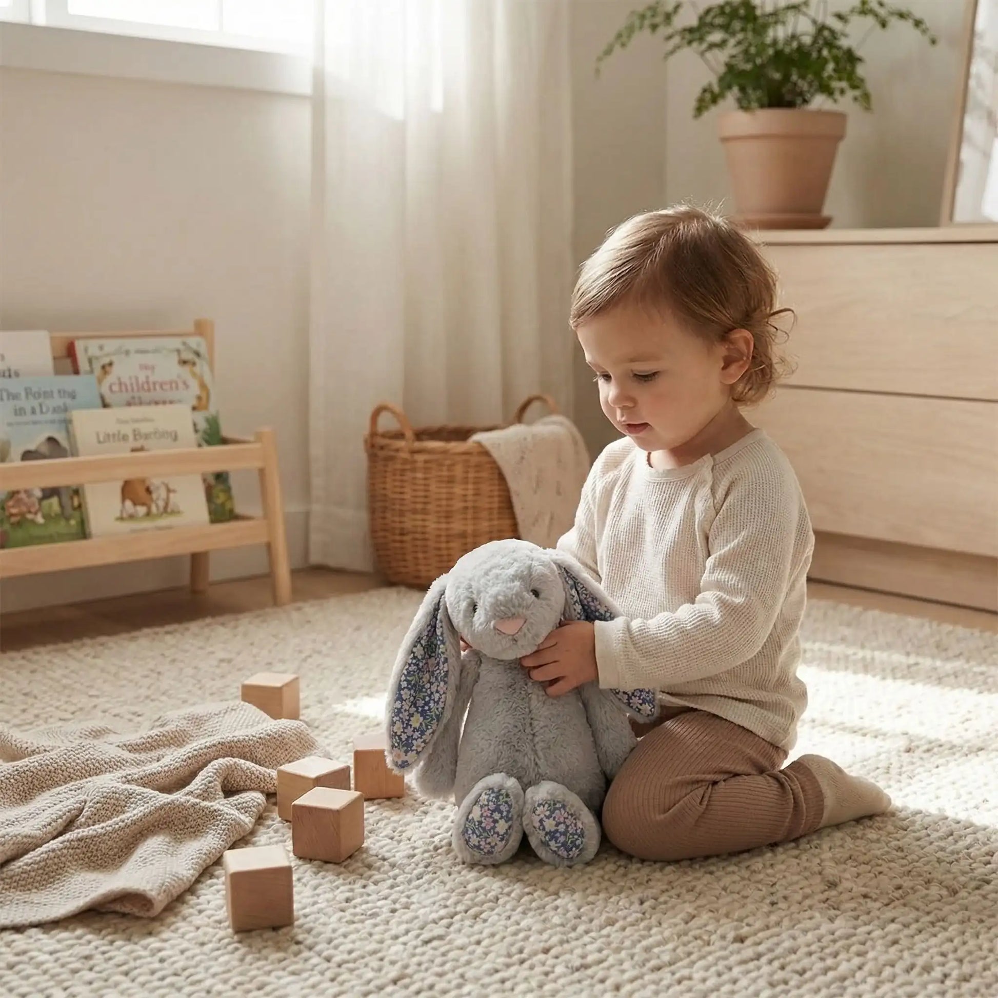 petit-garçon-joue-doudou-lapin-gris