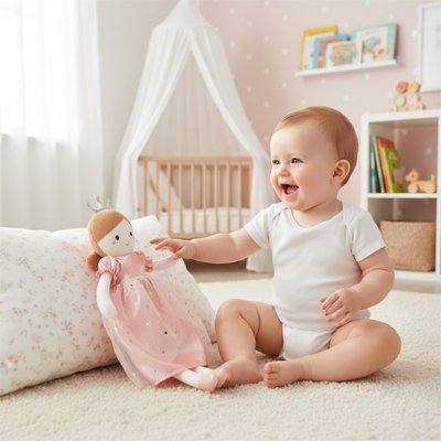 Poupée de chiffon dans main bébé