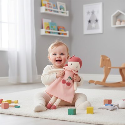 Poupée de chiffon robe cerise 35cm