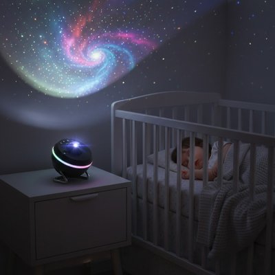 Projecteur enfant noir lumineux bébé dort sereinement