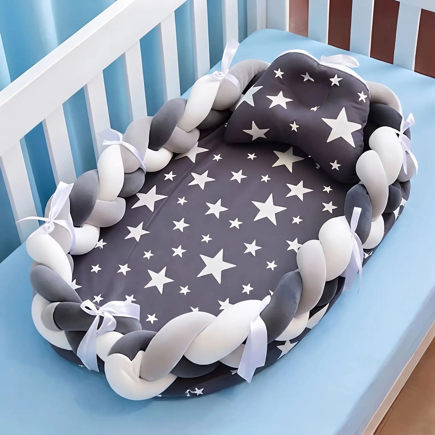 réducteur de lit bébé tresse étoile gris