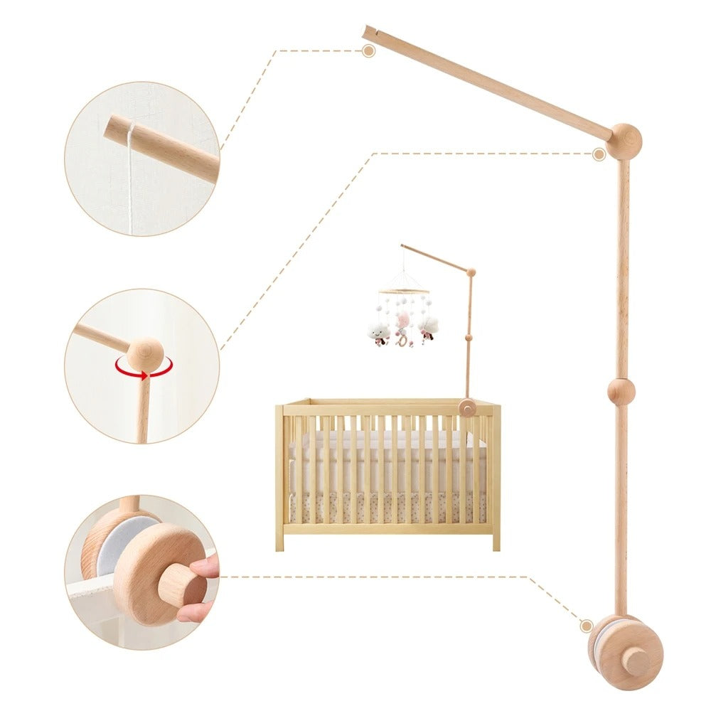 support pour mobile bébé en bois naturel