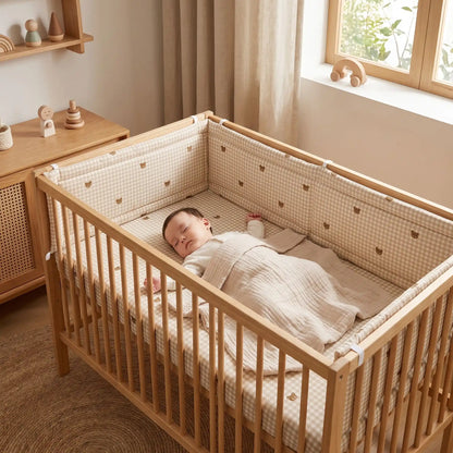 tour de lit bébé carreaux ourson bébé dort paisiblement