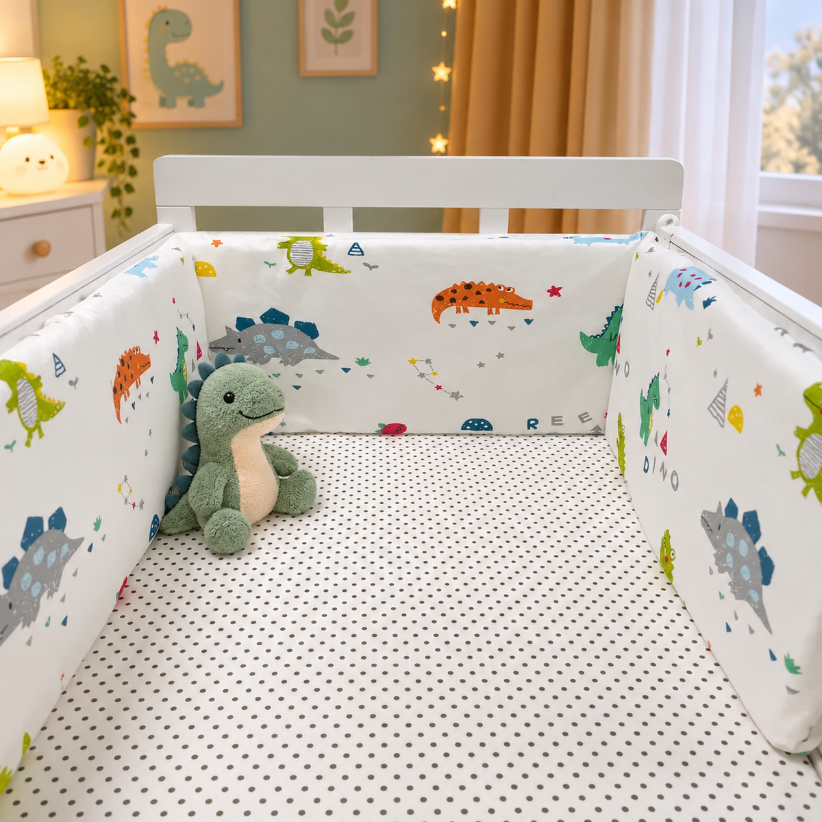 tour de lit bébé crèche douillette aux dinosaures