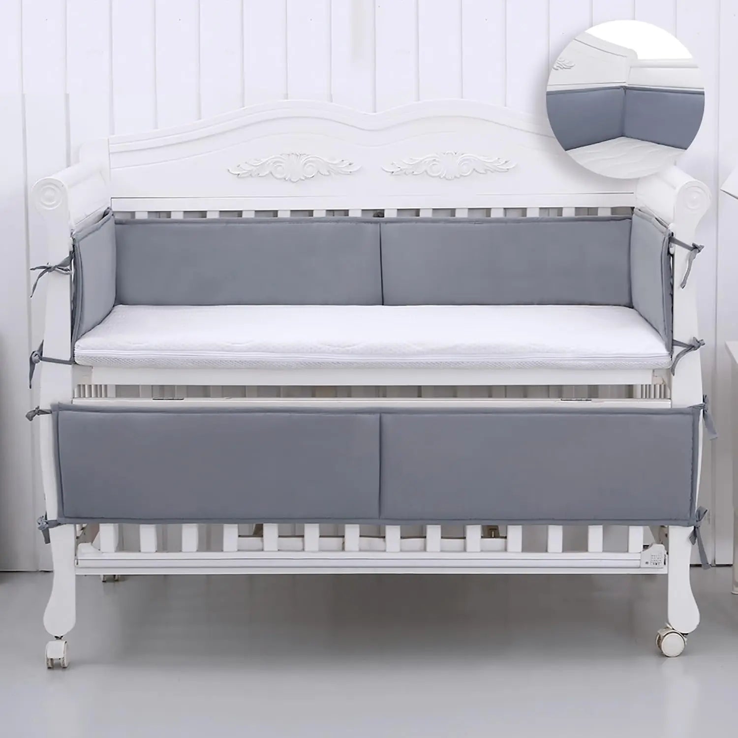 tour de lit bébé fille gris