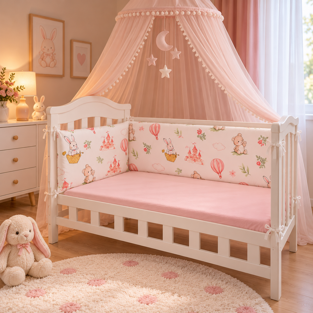  tour de lit pour bébé fille imprimé montgolfières