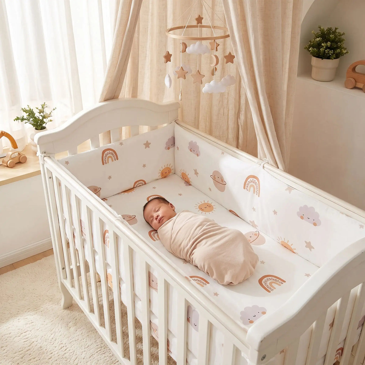 tour de lit pour bébé nouveau-né dort paisiblement