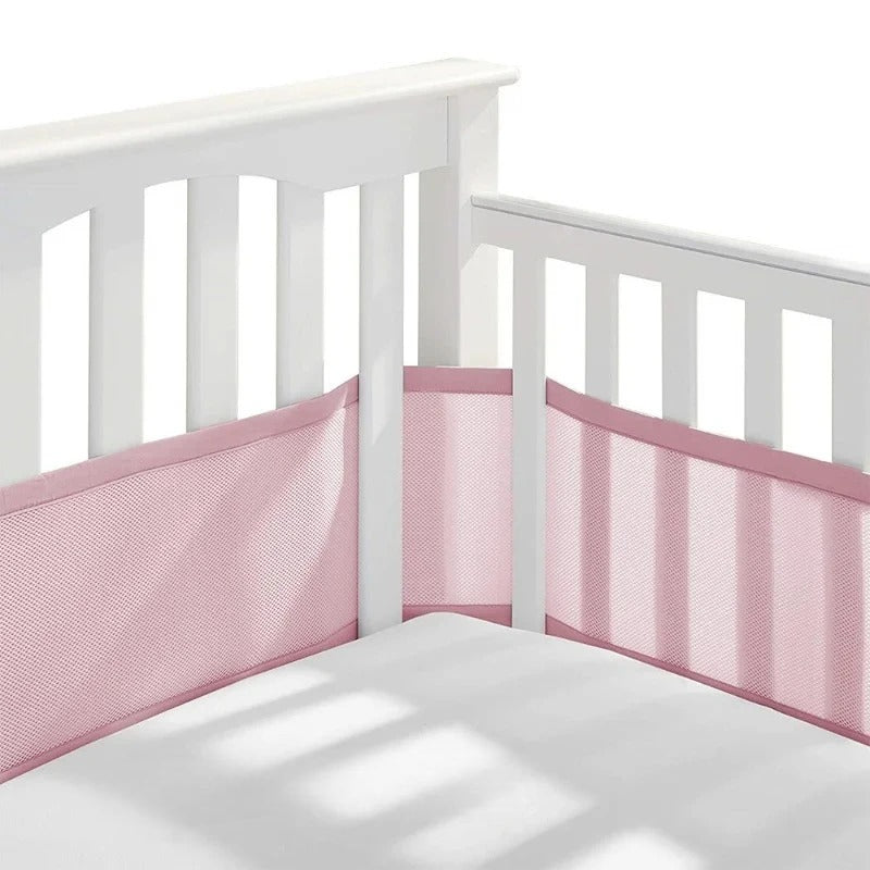 tour de lit respirant 4 cotes rose