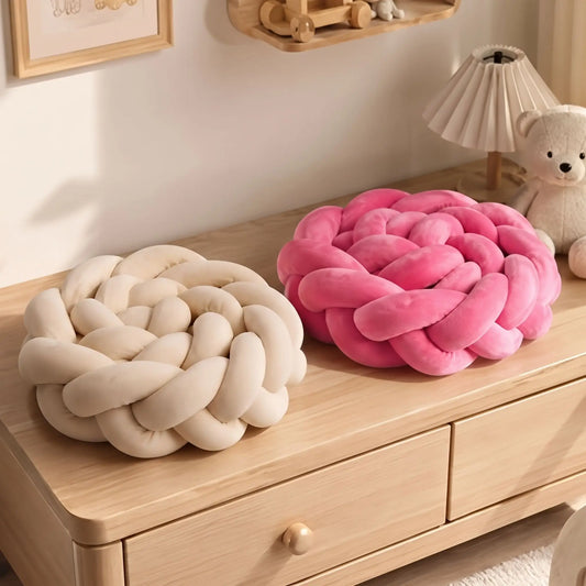 tour de lit tresse beige et rose