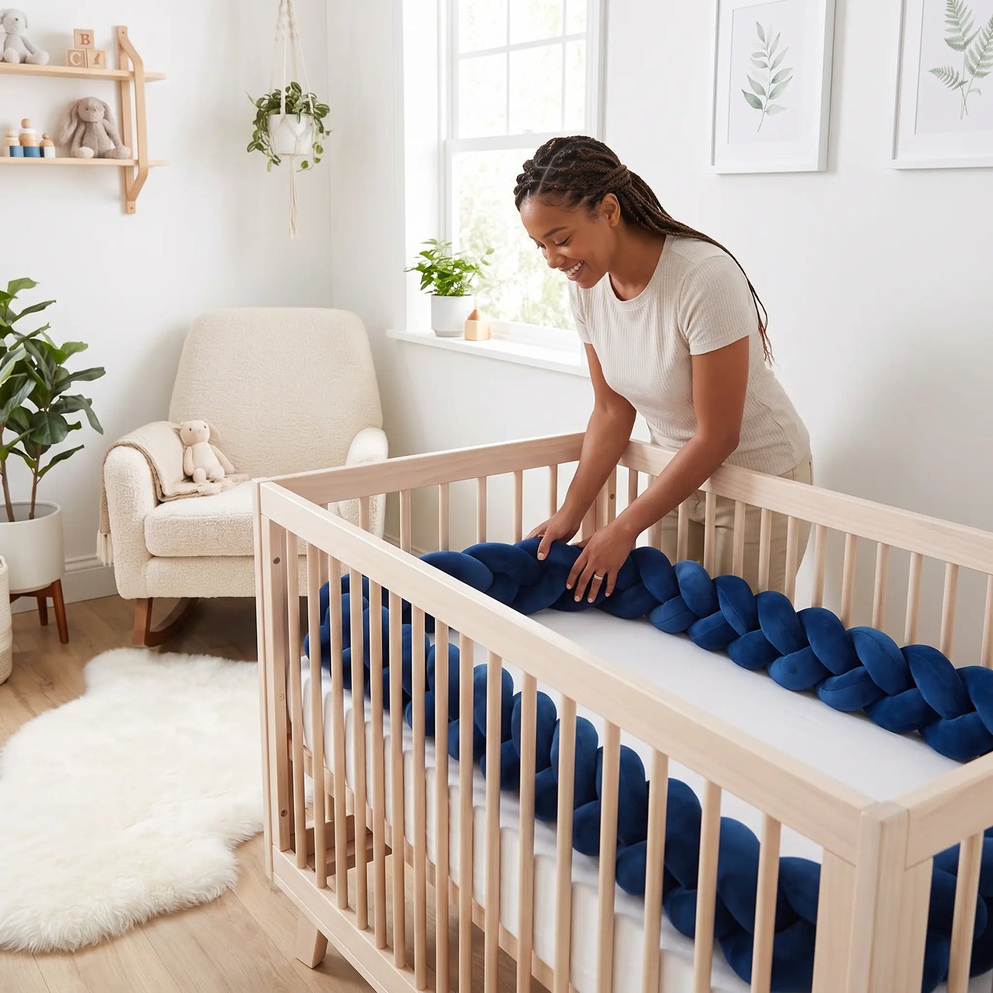 tour de lit tresse maman installe autour berceau