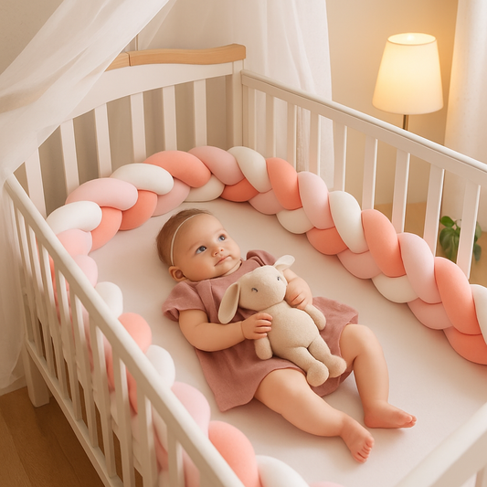 tresse de lit autour de lit bebe blanc corail