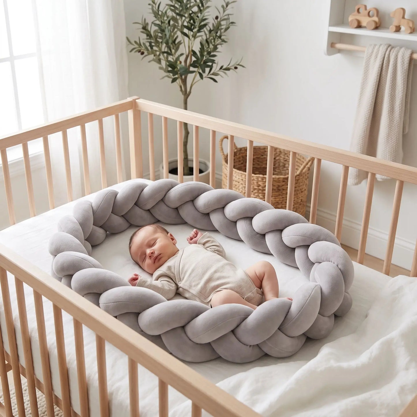 tresse de lit gris bébé dort confortablement