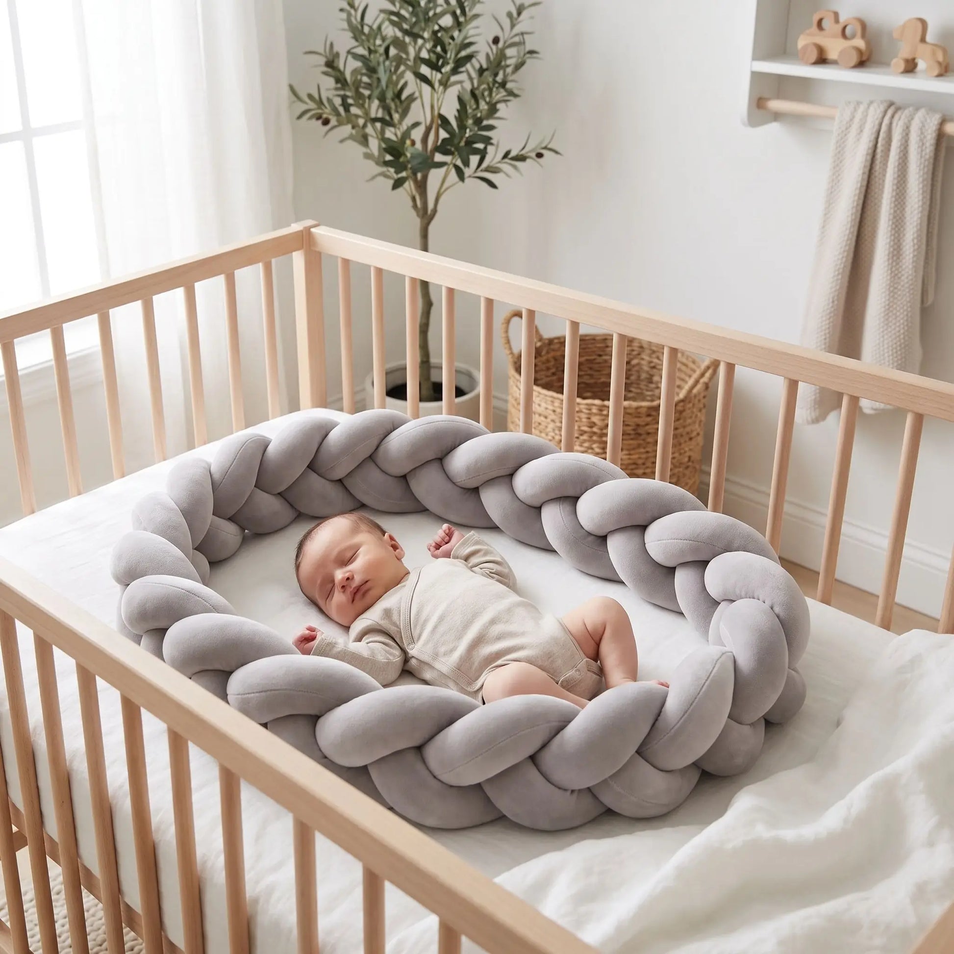 tresse de lit gris bébé dort confortablement