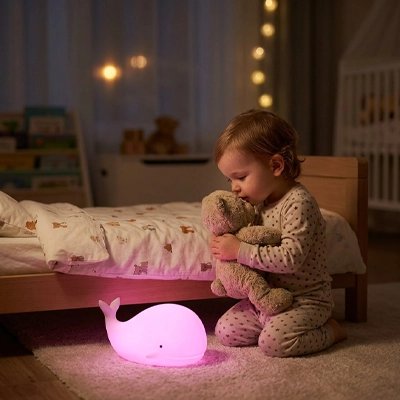 Veilleuse baleine lumière rose