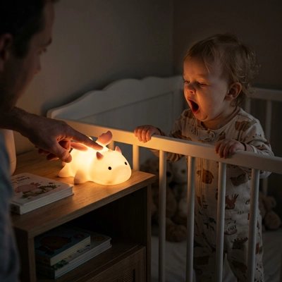 Veilleuse bébé dragon papa jouer avec bebe