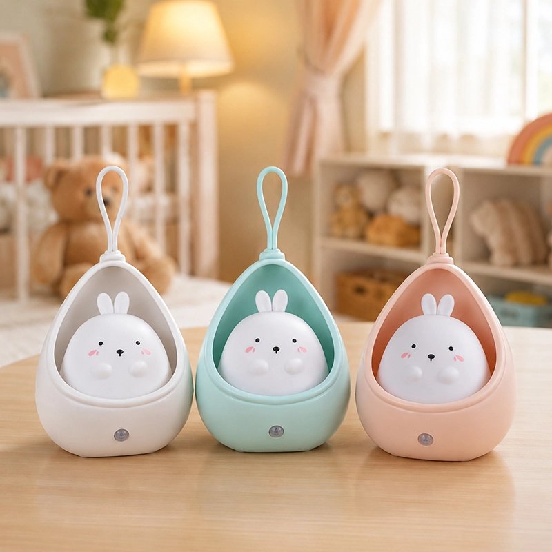 Veilleuse bébé lapin blanc bleu rose