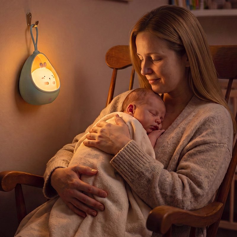Veilleuse bébé lapin rose lumineux
