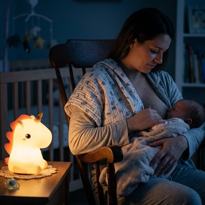 Veilleuse bébé licorne maman allaite son bébé