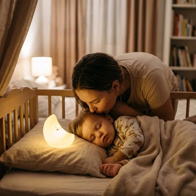 Veilleuse bébé lune bébé dort paisiblement