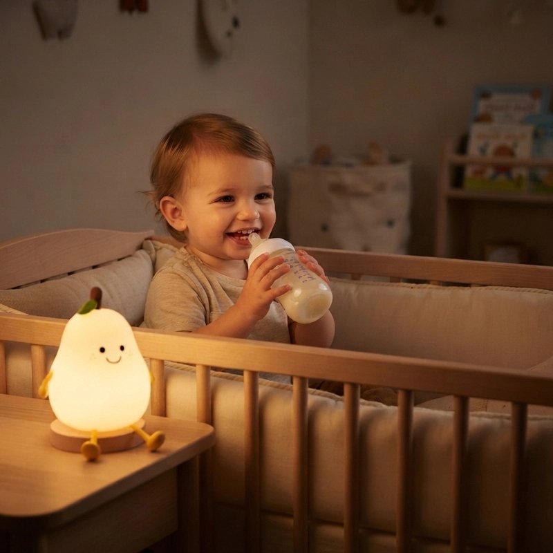 Veilleuse bébé poire lumineuse avec bébé au lit
