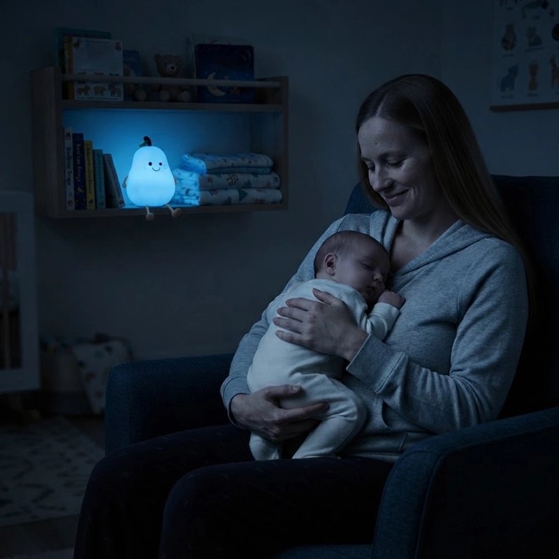 Veilleuse bébé poire lumineuse bébé dort dans bras maman