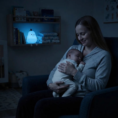 Veilleuse bébé poire lumineuse bébé dort dans bras maman