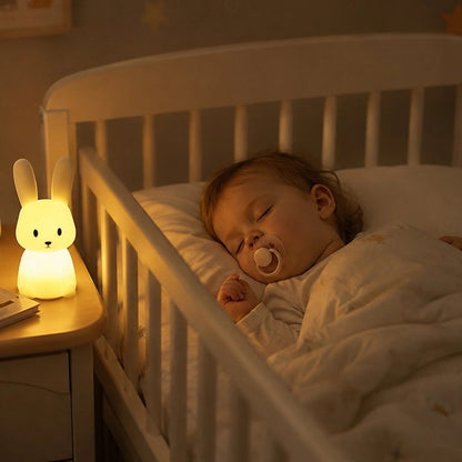 Veilleuse lapin lumineuse bébé dort paisiblement