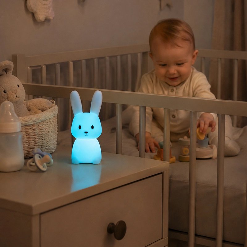 Veilleuse lapin lumineux en bleu