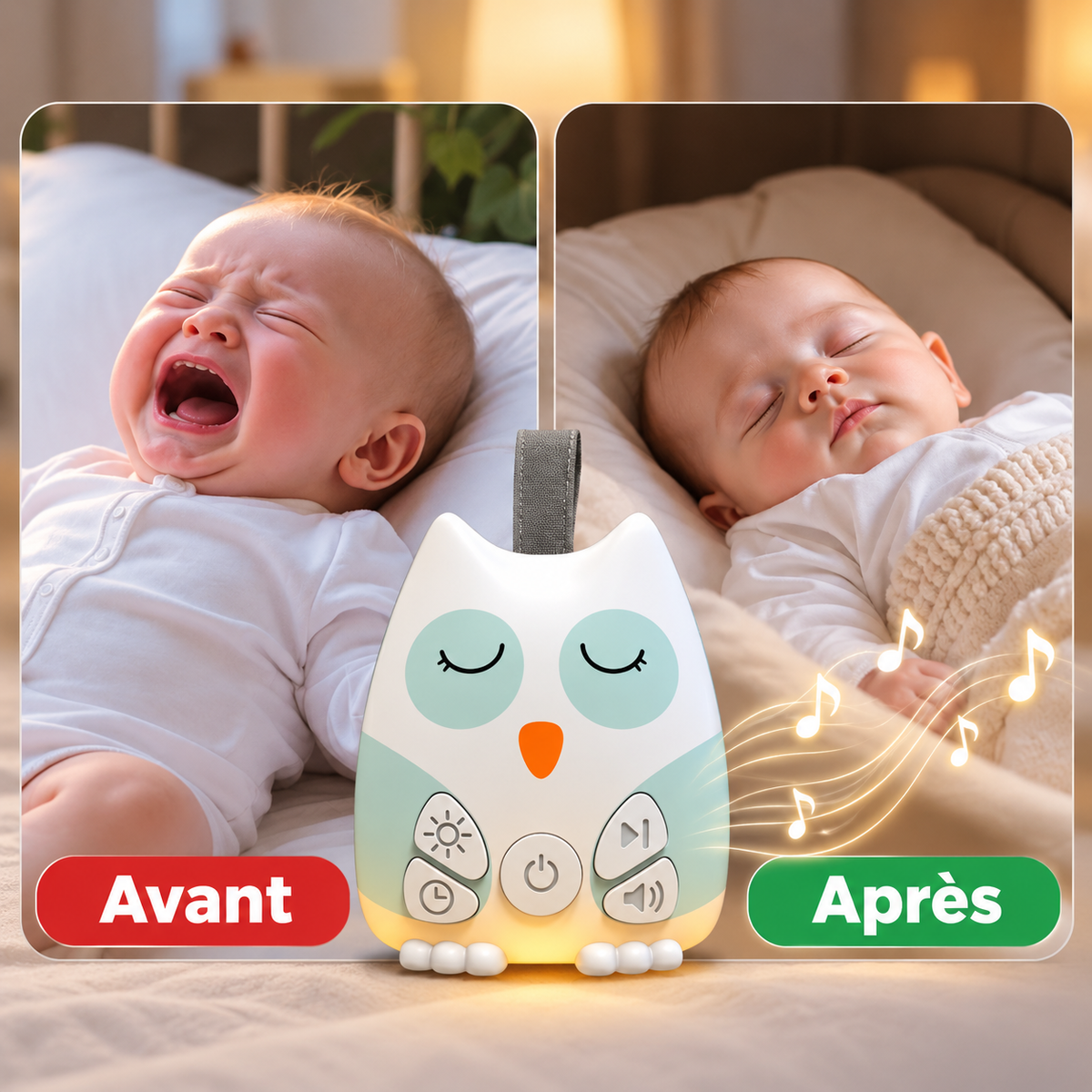 veilleuse machine bruit blanc bébé avant après