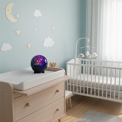 Veilleuse projection bébé sur table à langer