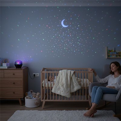 Veilleuse projection étoile bébé dort paisiblement