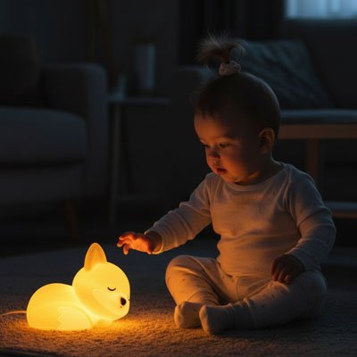 Veilleuse renard bebe assis joue la lampe