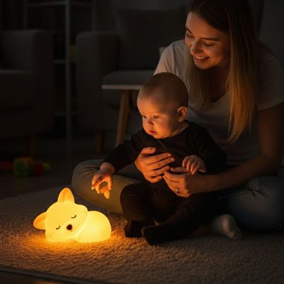Veilleuse renard maman et son bébé joue ensemble veilleuse